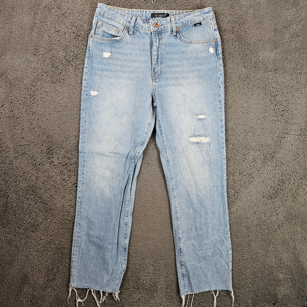 Mavi New York High Rise Straight Leg Jeans Light Wash Distressed 30x30‎ Organic